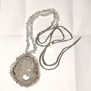 Crystal gemstone pendant long necklace